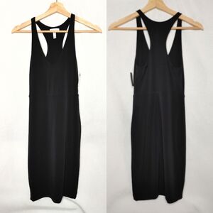 Leith Plunge Racerback Dress Midi Black XXS Stretch Jersey‎ Knit Fitted Tank New